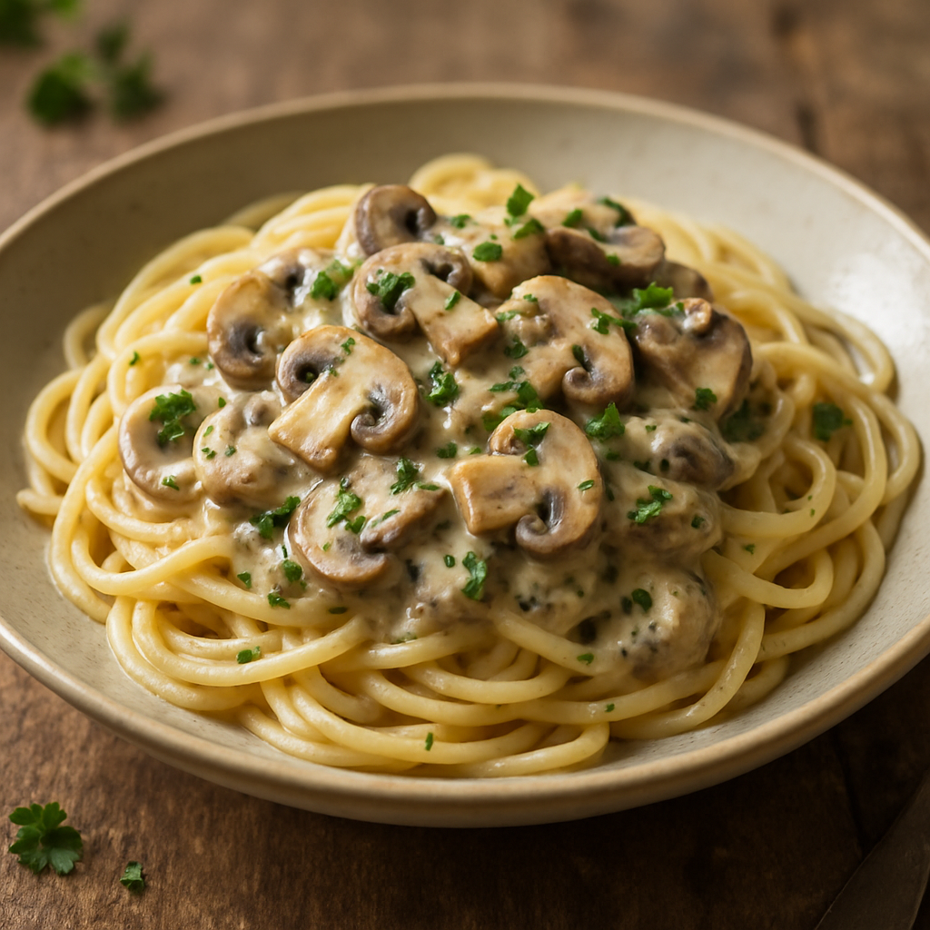 Spaghetti mit Champignon-Rahm