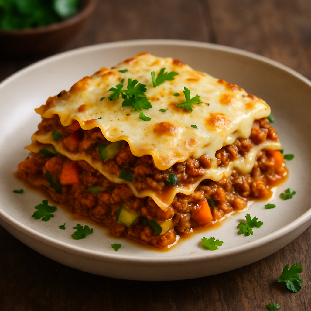 Gemüse-Lasagne mit Soja-Bolognese & Béchamel