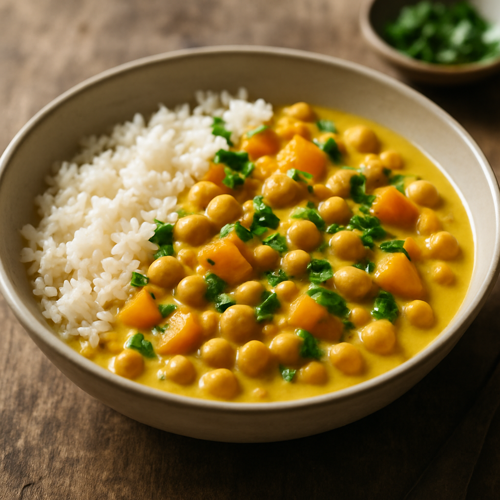 Kokos-Curry mit Kichererbsen & Reis