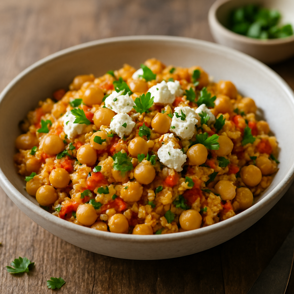 Bulgur-Kichererbsen-Pfanne mit Feta