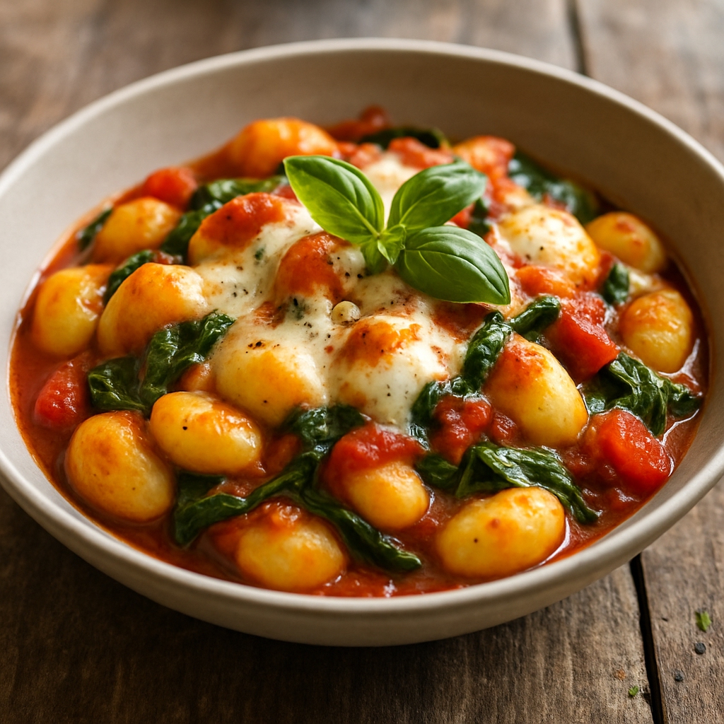 Gnocchi-Auflauf mit Tomate, Spinat & Mozzarella